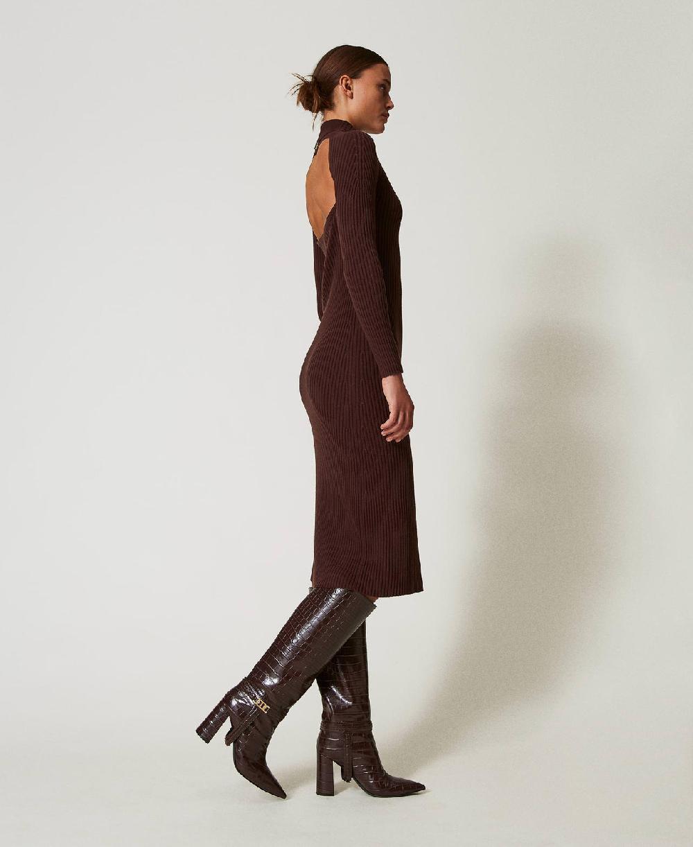 Scee by twin set Abito lungo in maglia a costine con apertura Saldi Di Fabbrica