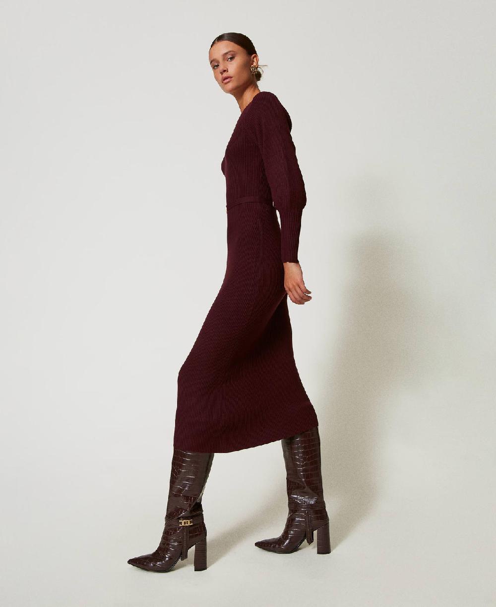 Scee by twin set Abito lungo in maglia a costine con cintura Vendite Flash
