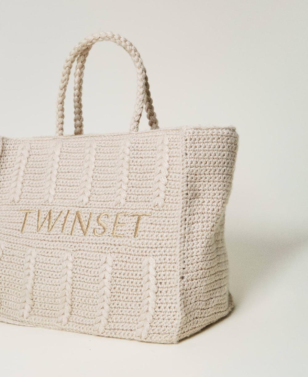 Scee by twin set Borsa shopper 'Bohémienne' tricot con logo Vendite Flash