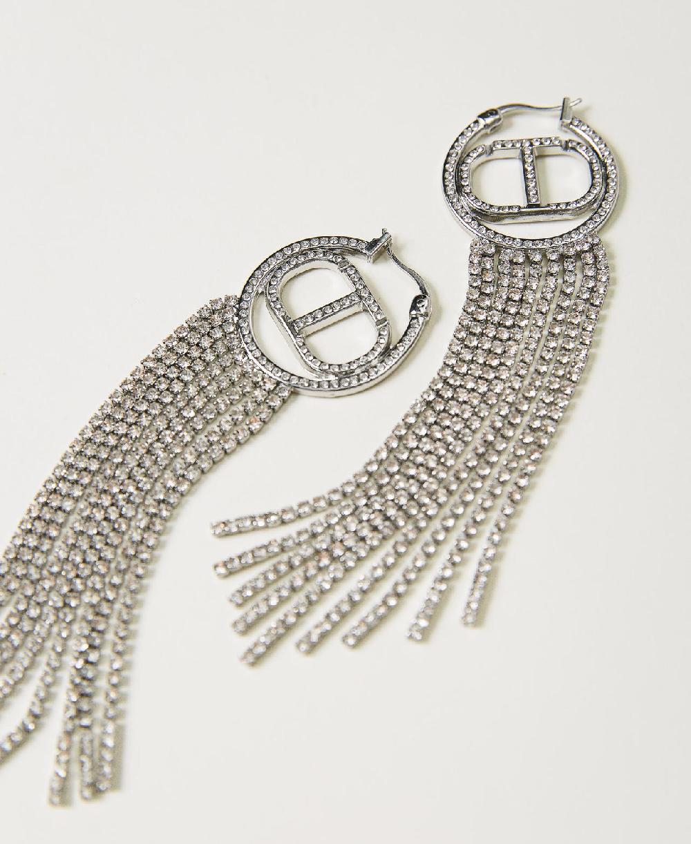 Scee by twin set Orecchini con Oval T e frange strass Nuovo