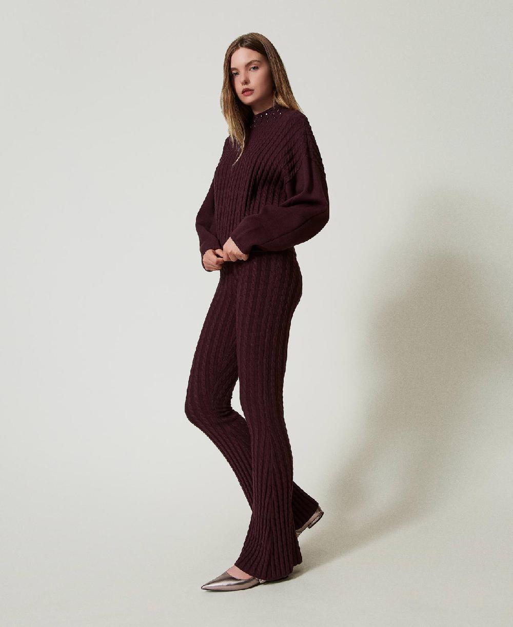 Scee by twin set Pantaloni flare in maglia a trecce Vendita Economica