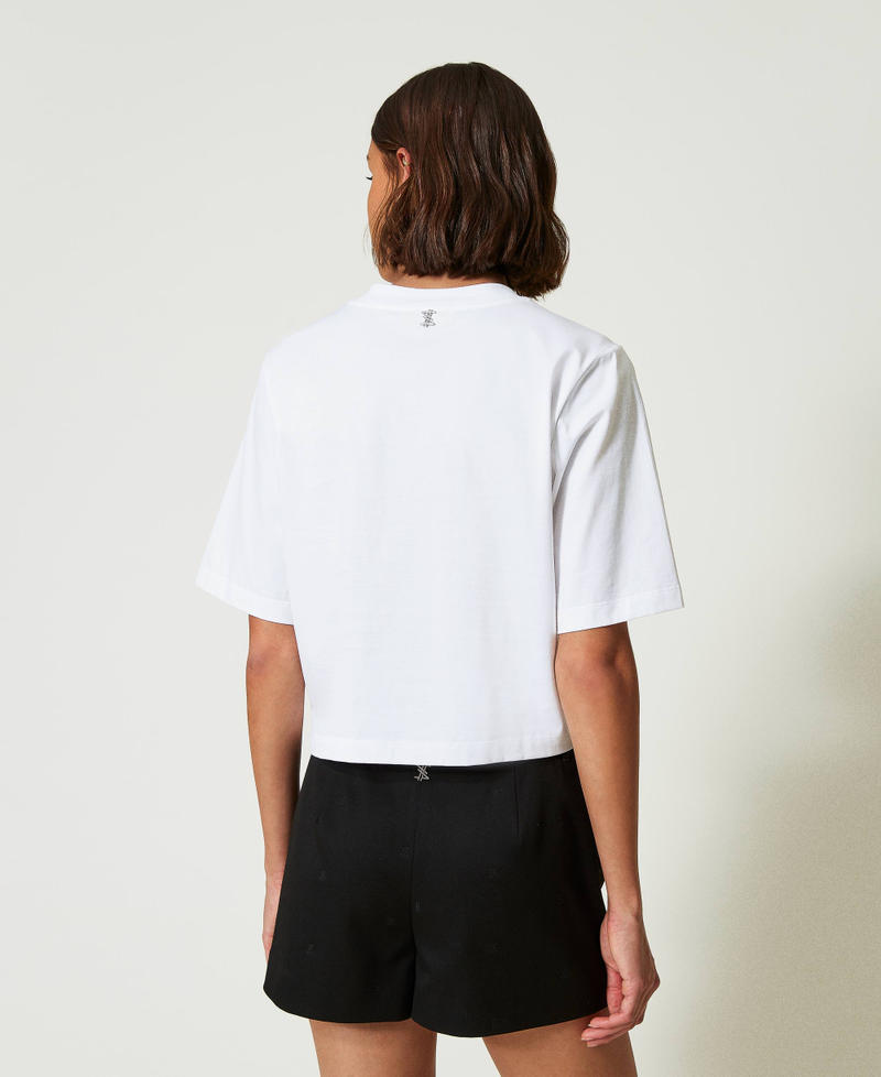 Scee by twin set T-shirt boxy MYFO con stampa e paillettes Nuova
