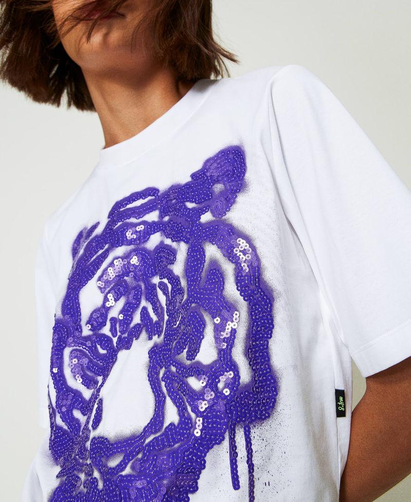 Scee by twin set T-shirt boxy MYFO con stampa e paillettes Nuova