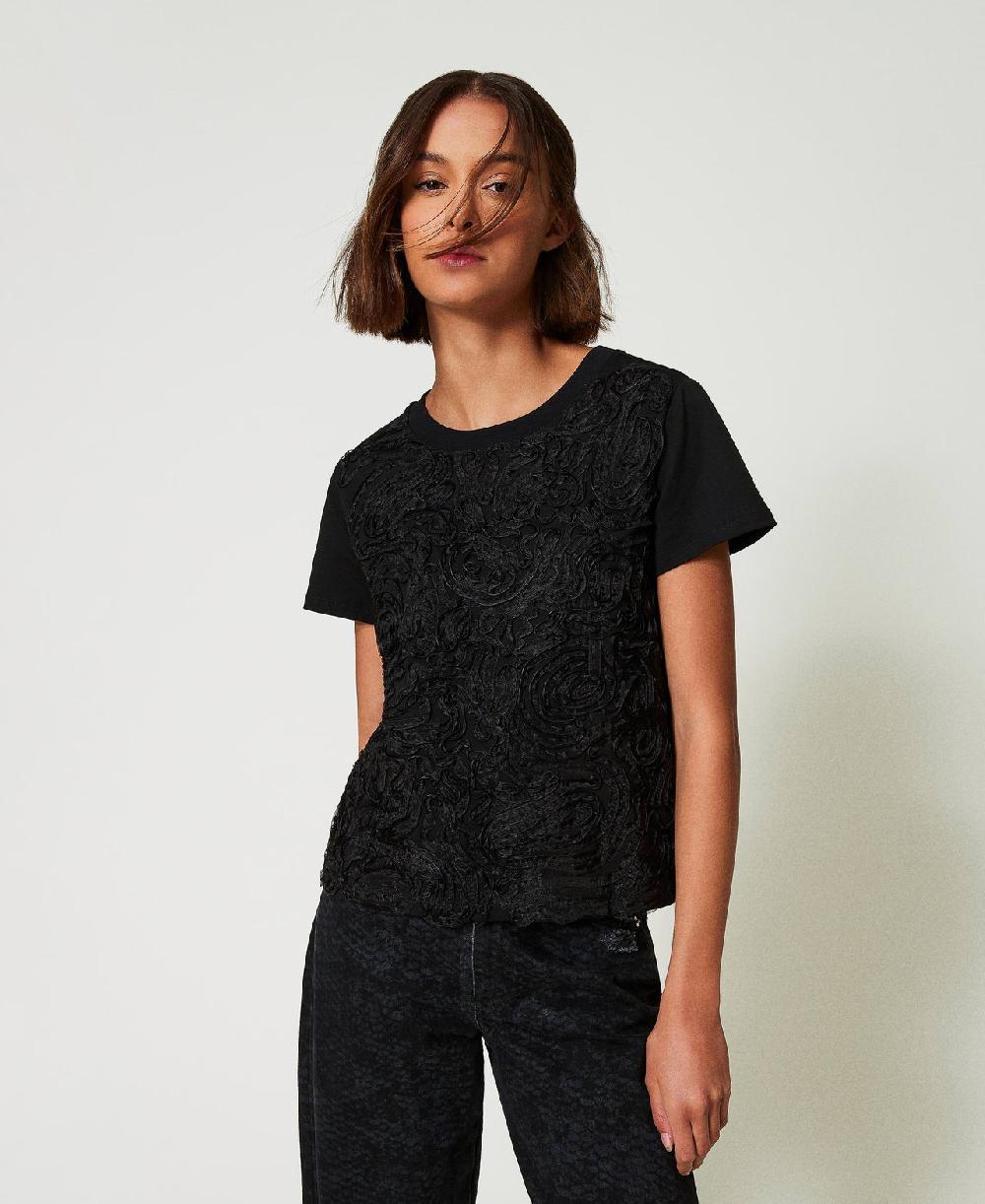 Scee by twin set T-shirt con ricami in organza Pezzi Unici