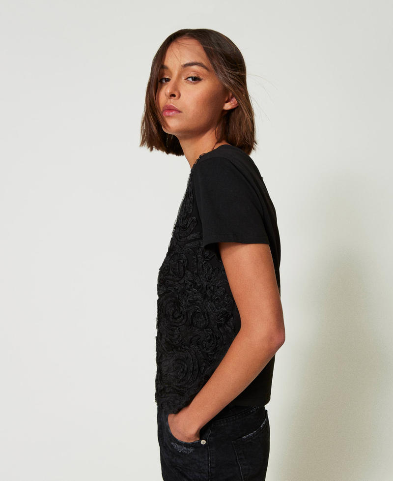 Scee by twin set T-shirt con ricami in organza Pezzi Unici