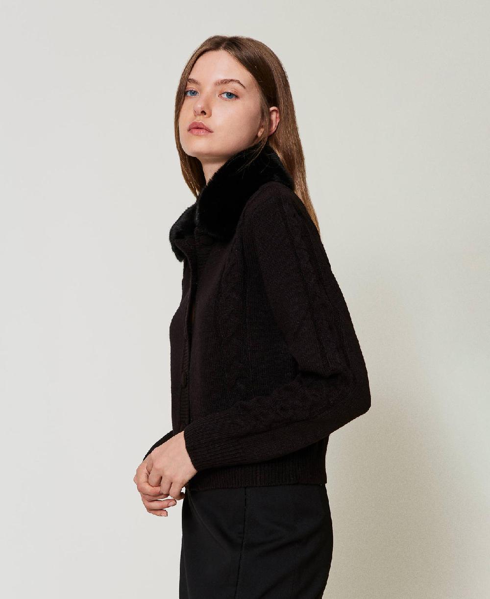 Scee by twin set Cardigan corto con collo in faux fur Qualità Garantita