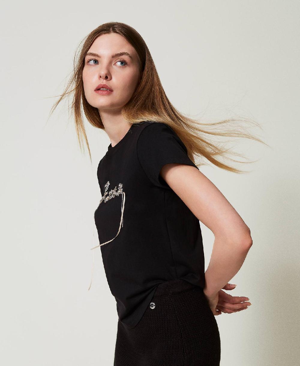 Scee by twin set T-shirt con logo e strass Promozione Limitata
