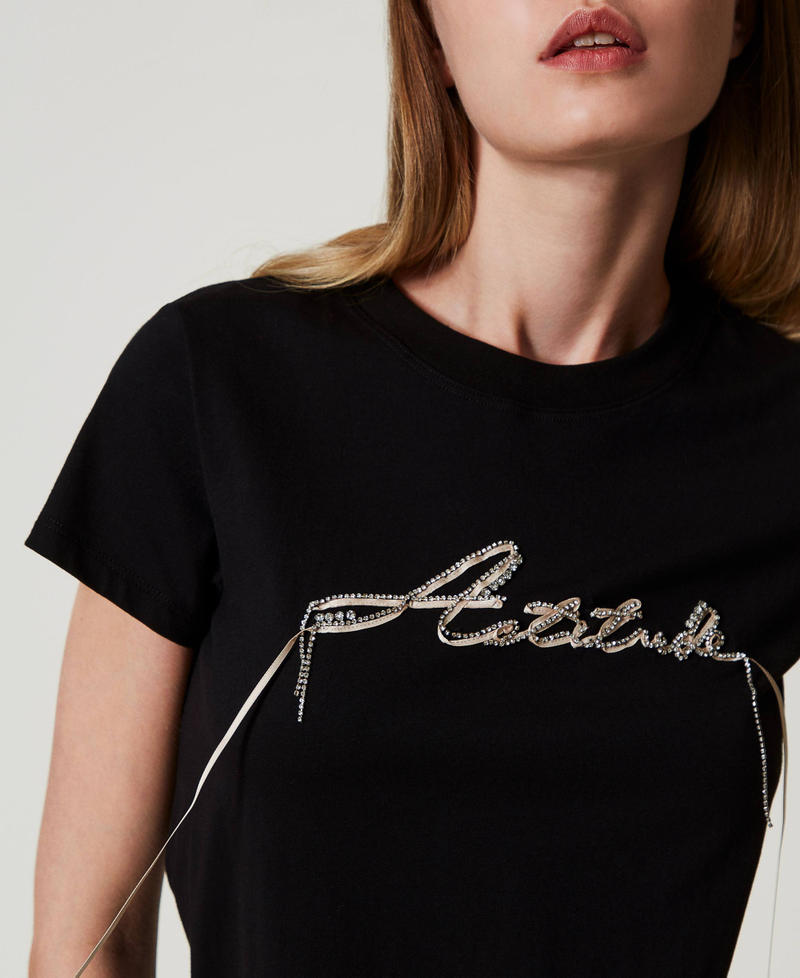 Scee by twin set T-shirt con logo e strass Promozione Limitata