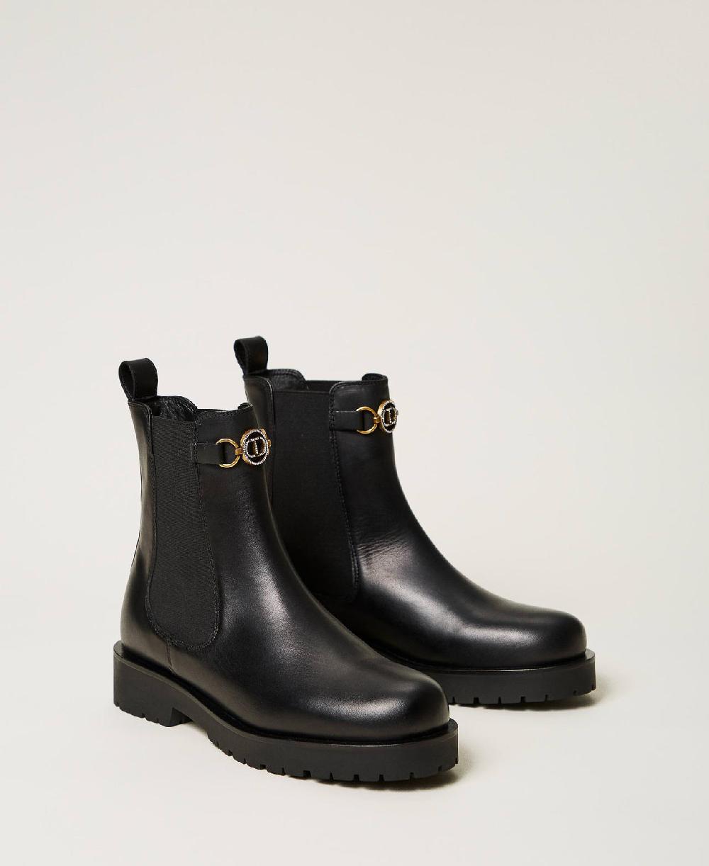 Scee by twin set Stivali chelsea in pelle con Oval T Fino Al -60%
