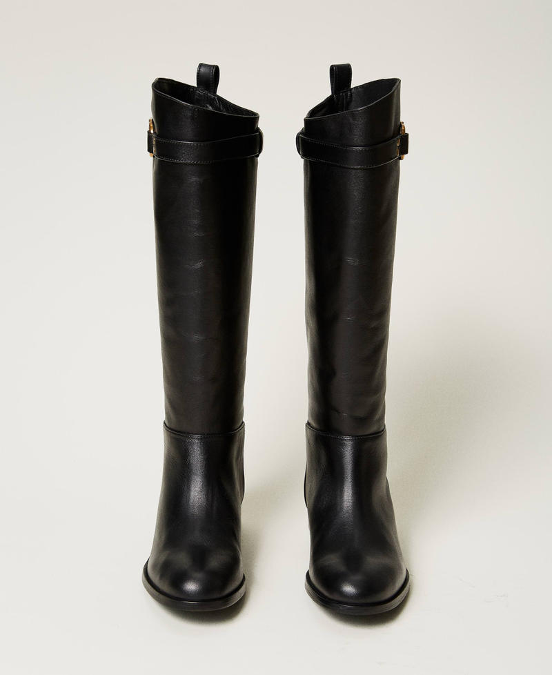Scee by twin set Stivali alti in pelle con Oval T Outlet