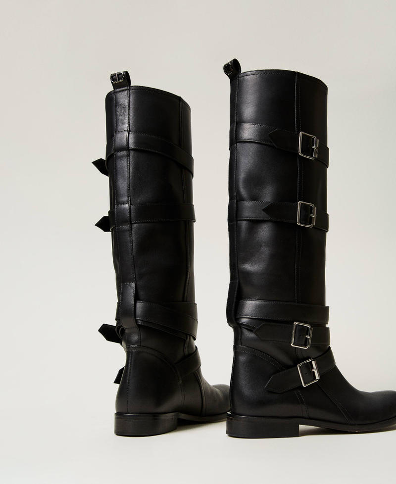 Scee by twin set Stivali in pelle con cinturini Nuova