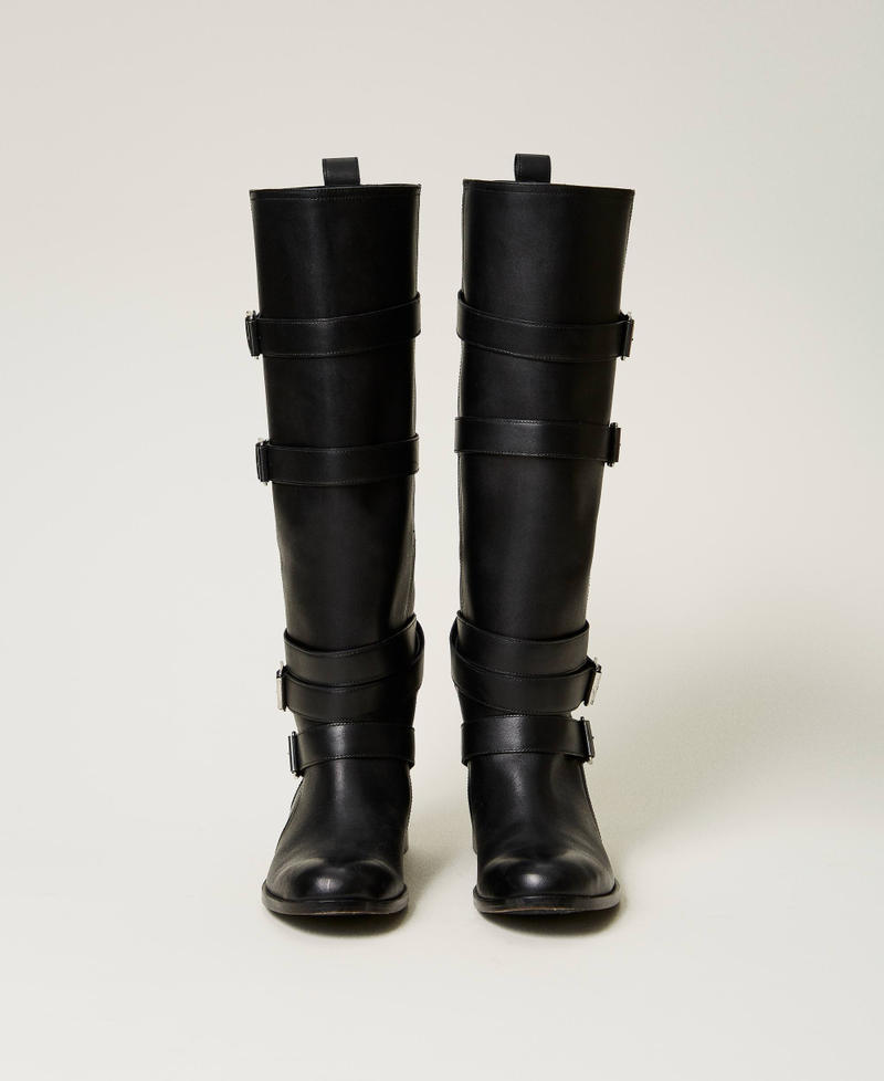 Scee by twin set Stivali in pelle con cinturini Nuova