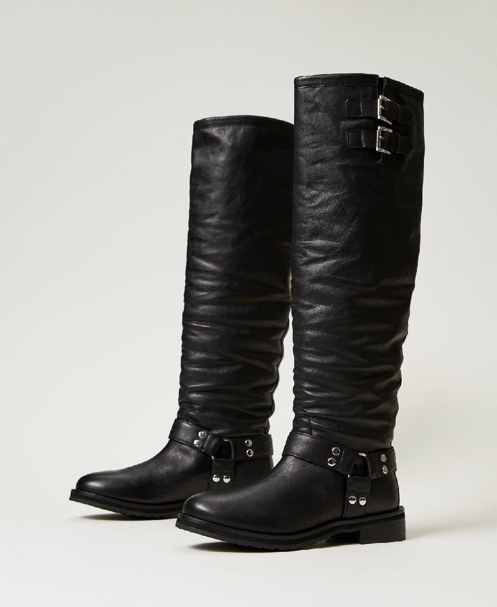 Scee by twin set Stivali alti 'Darcy' in pelle con cinturini In Linea