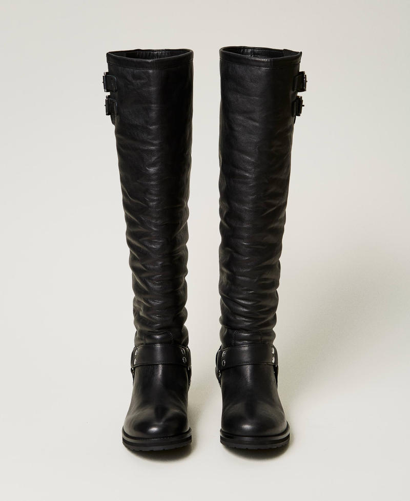 Scee by twin set Stivali alti 'Darcy' in pelle con cinturini In Linea