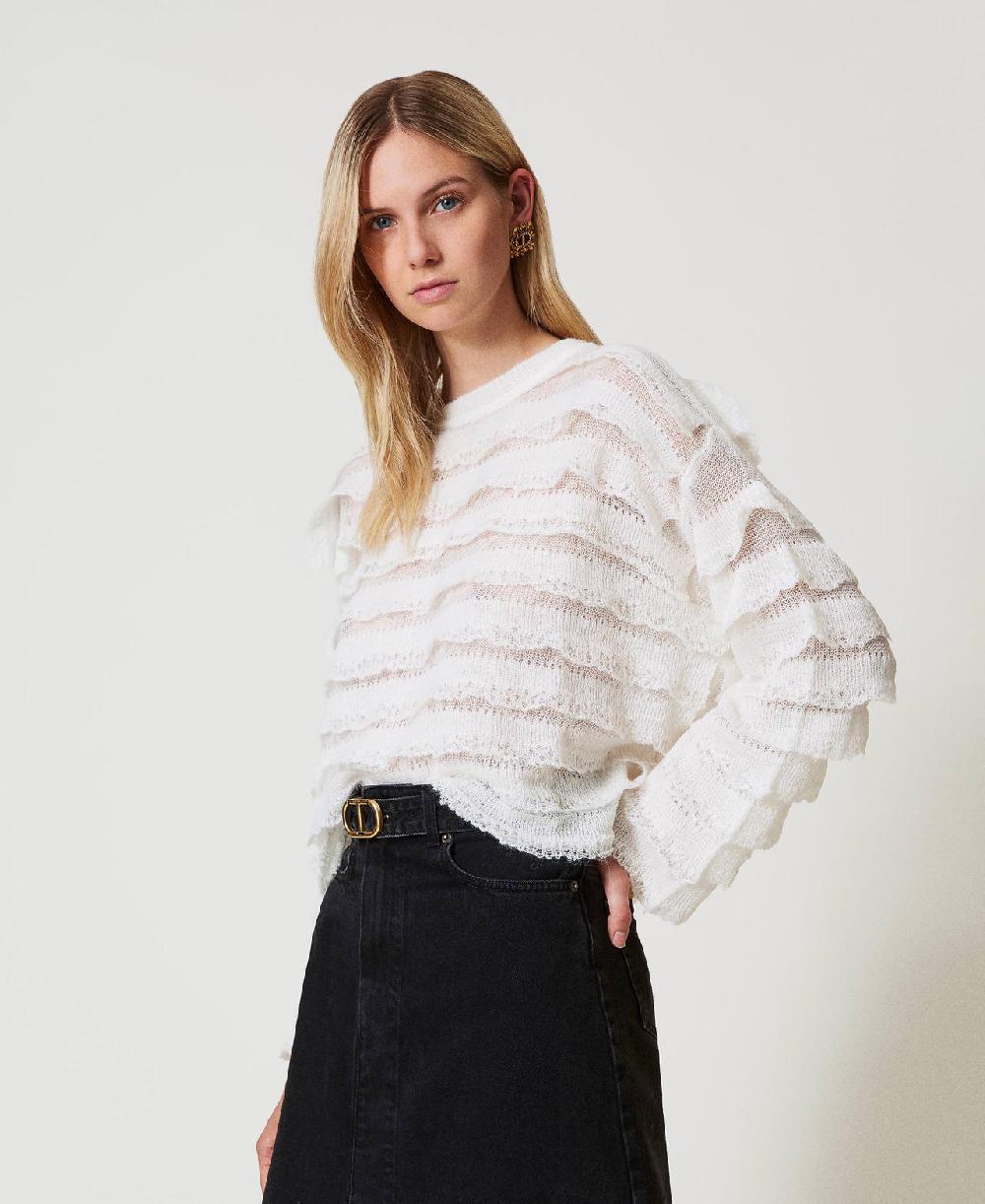 Scee by twin set Maglia boxy con balze effetto pizzo Offerta