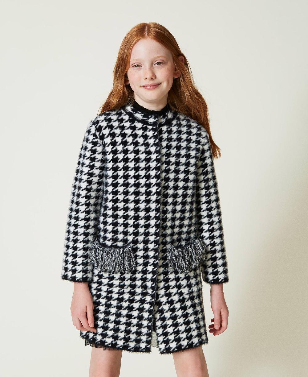 Scee by twin set Cappotto in maglia jacquard pied de poule In Saldo