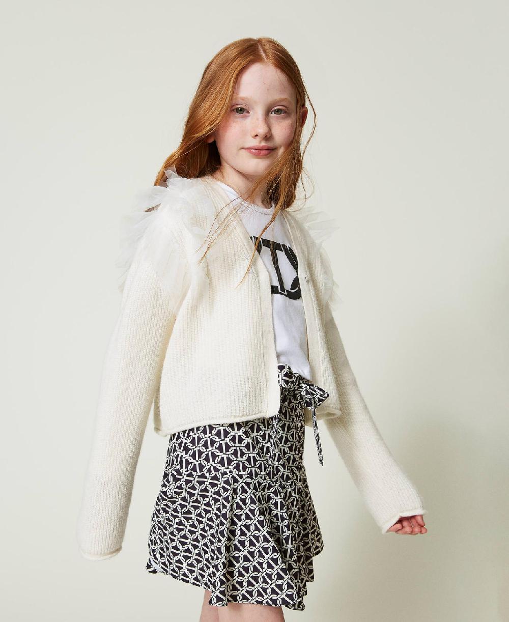 Scee by twin set Cardigan regular con balze in tulle Nuova