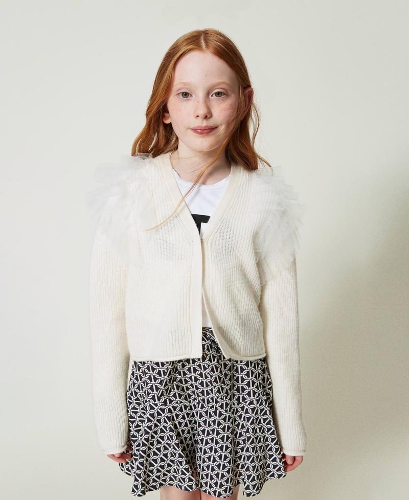 Scee by twin set Cardigan regular con balze in tulle Nuova