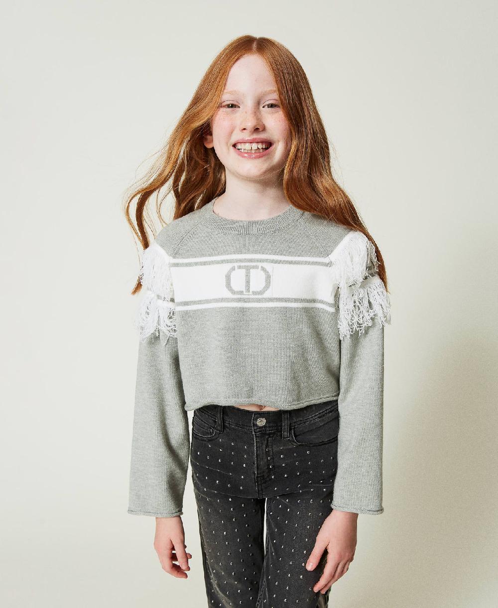 Scee by twin set Maglia con Oval T jacquard e frange Negozi Online