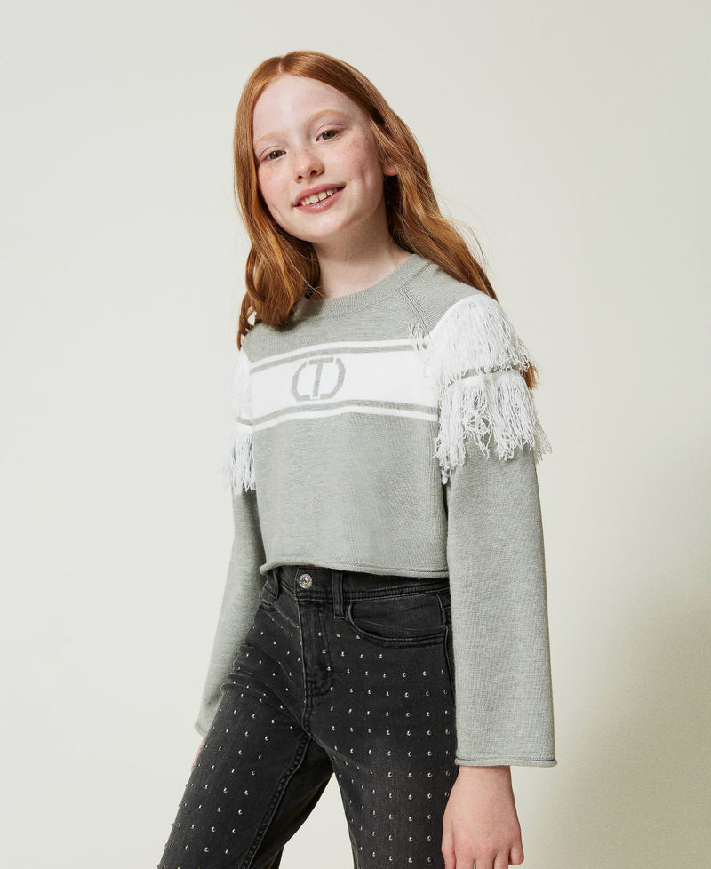 Scee by twin set Maglia con Oval T jacquard e frange Negozi Online
