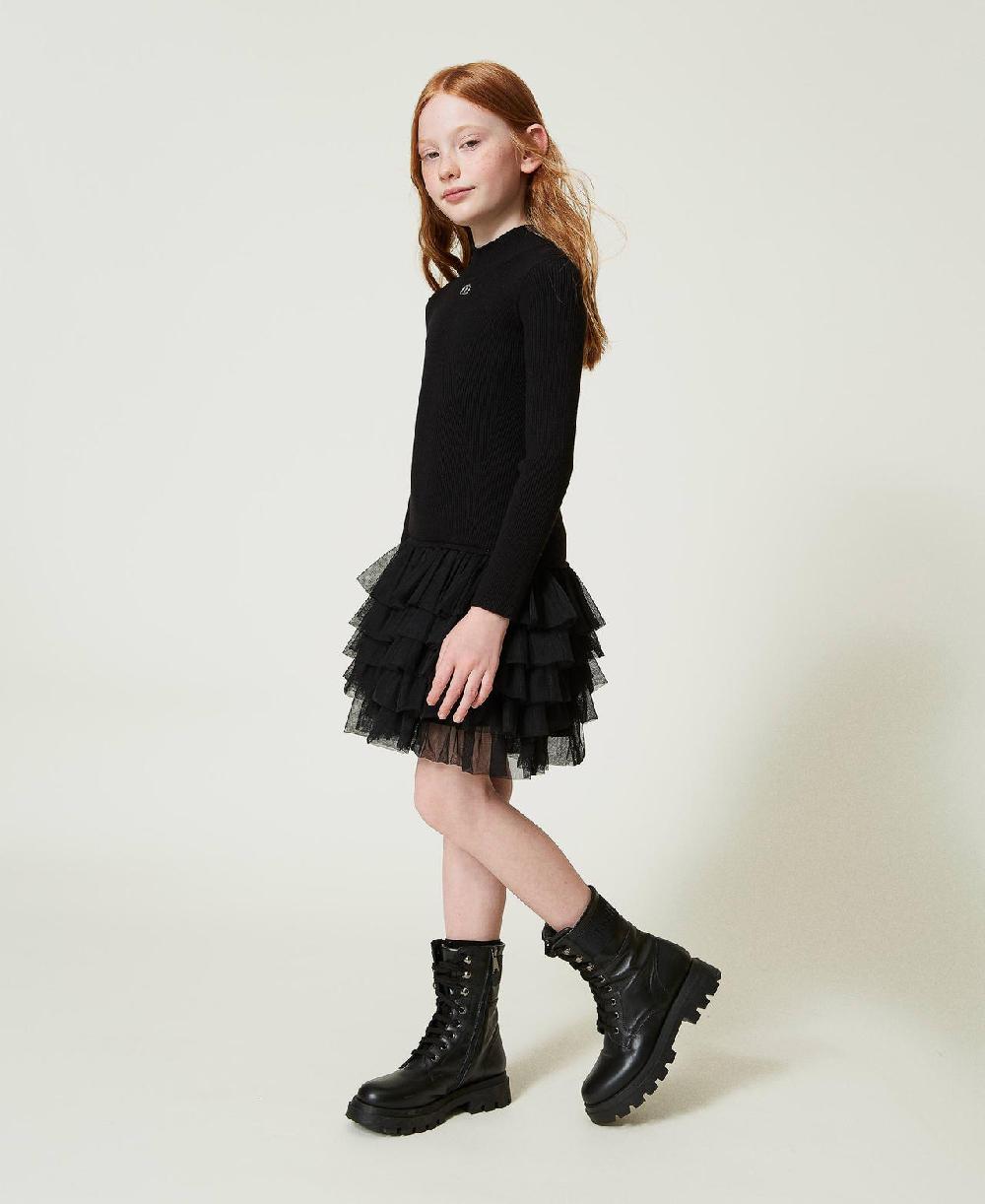 Scee by twin set Abito in maglia a costine con tulle In Vendita