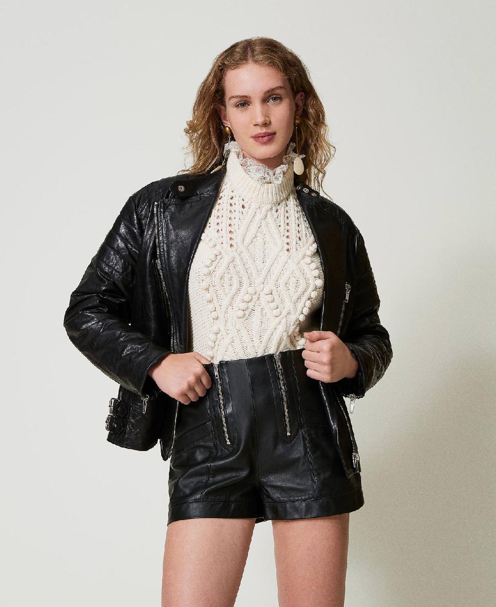 Scee by twin set Shorts 'Fairfax' in pelle con zip Spedizione Gratuita