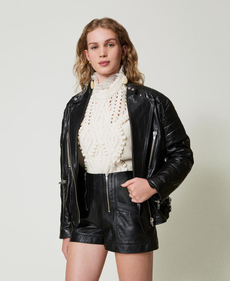 Scee by twin set Shorts 'Fairfax' in pelle con zip Spedizione Gratuita