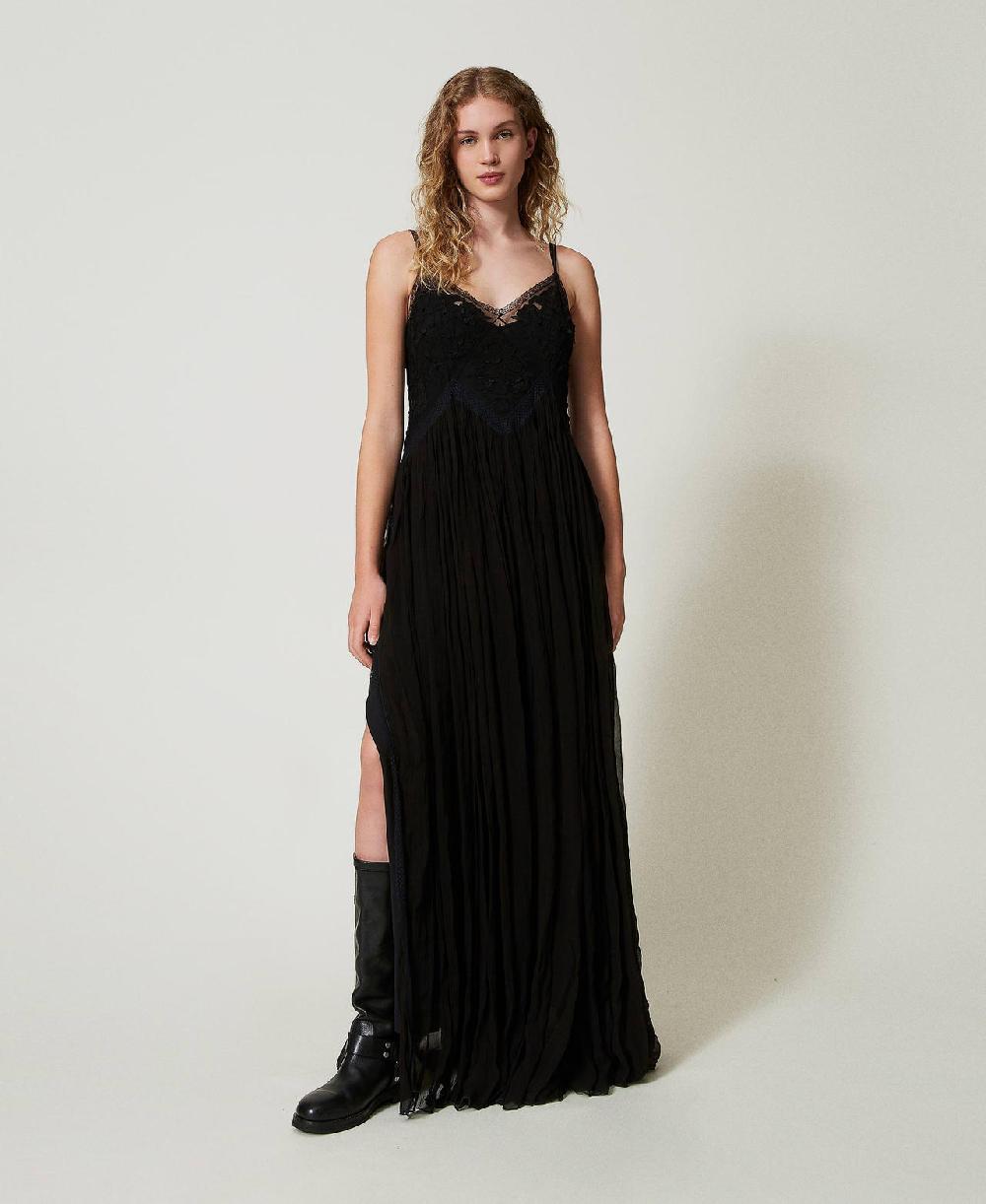Scee by twin set Abito lungo in creponne e tulle Consegna Veloce