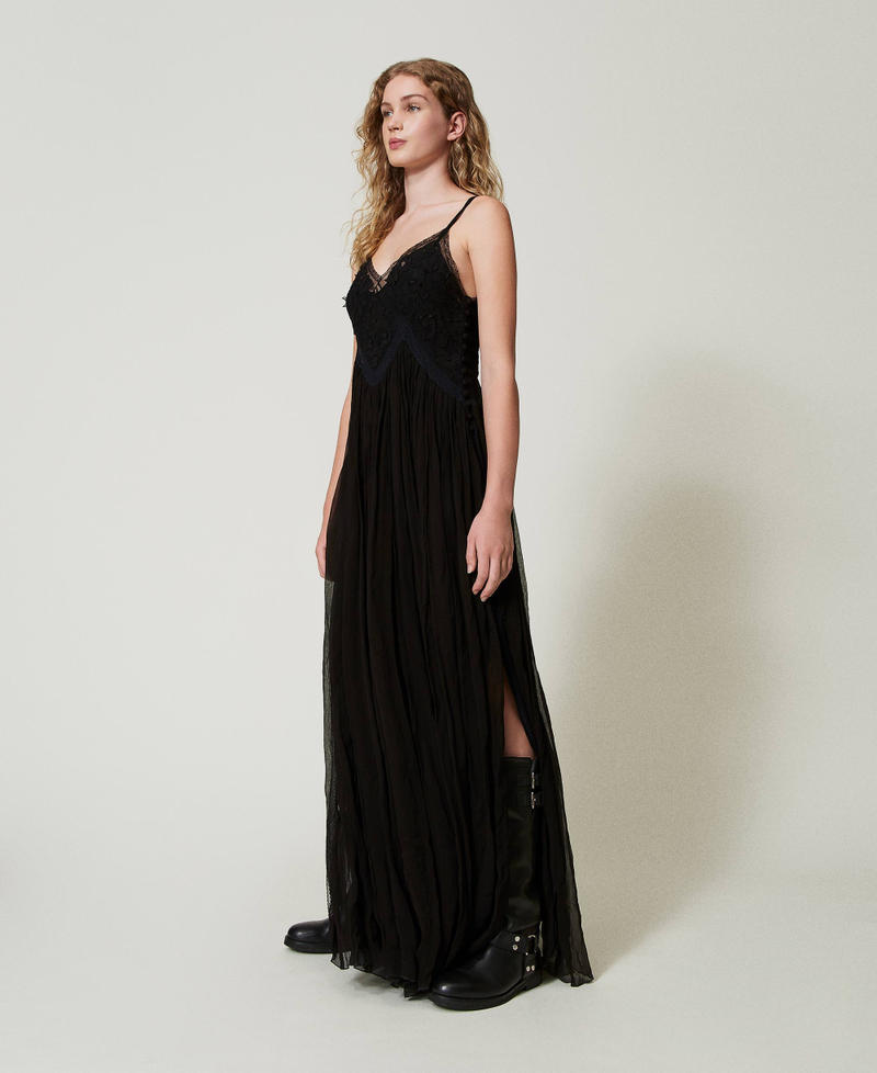 Scee by twin set Abito lungo in creponne e tulle Consegna Veloce