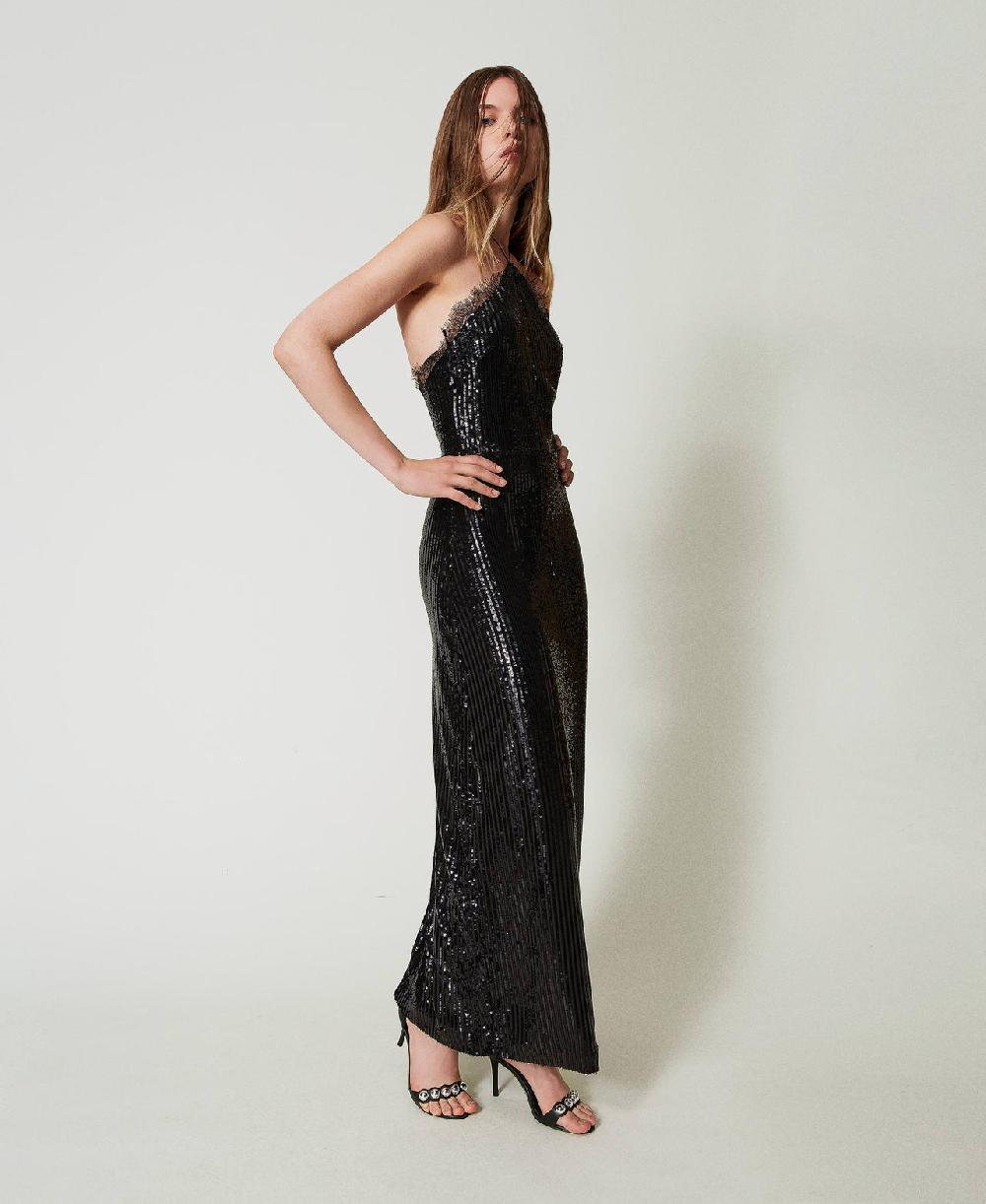 Scee by twin set Abito lungo in paillettes con pizzo Affare Del Giorno