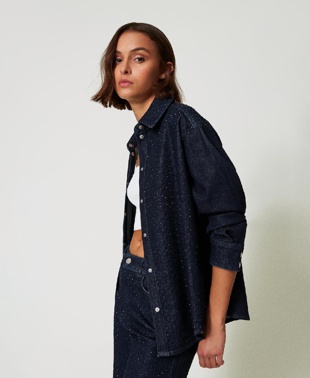 Scee by twin set Camicia in jeans con strass Sottocosto