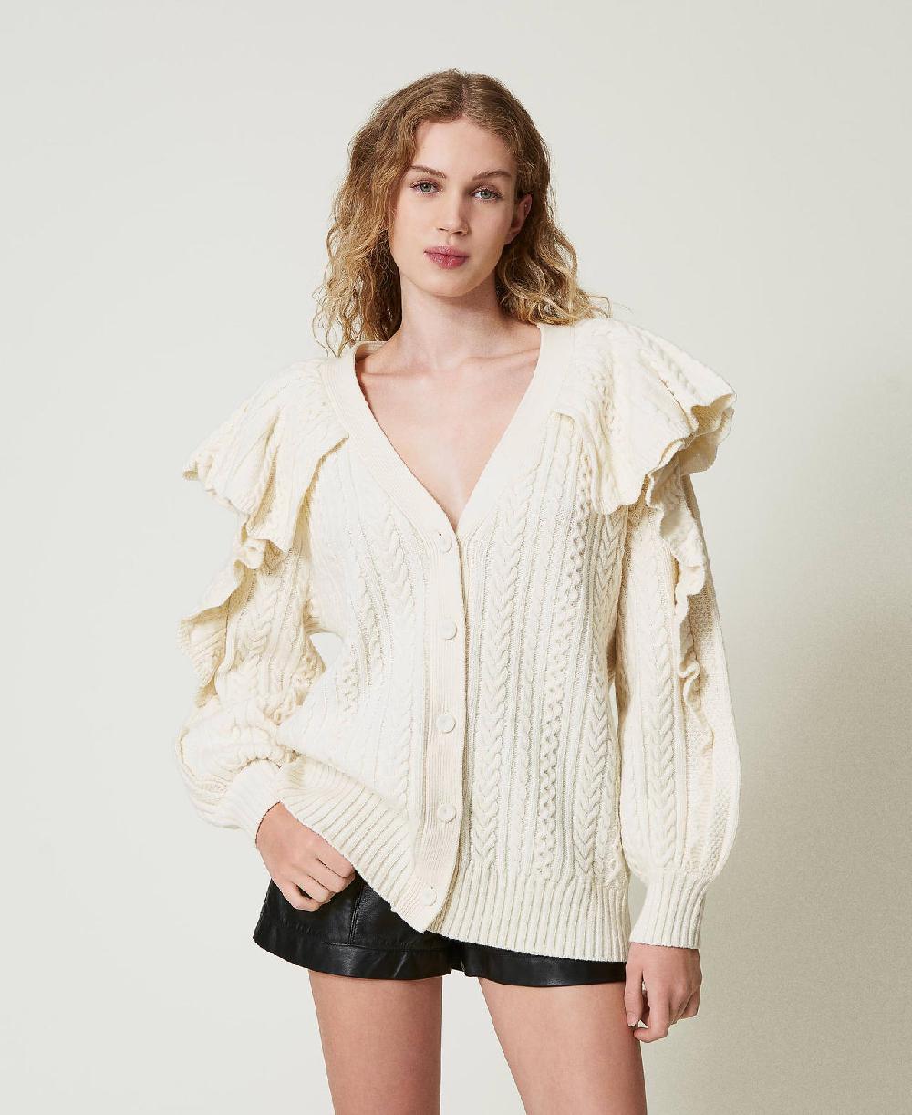 Scee by twin set Cardigan in misto lana con volant Convenienza