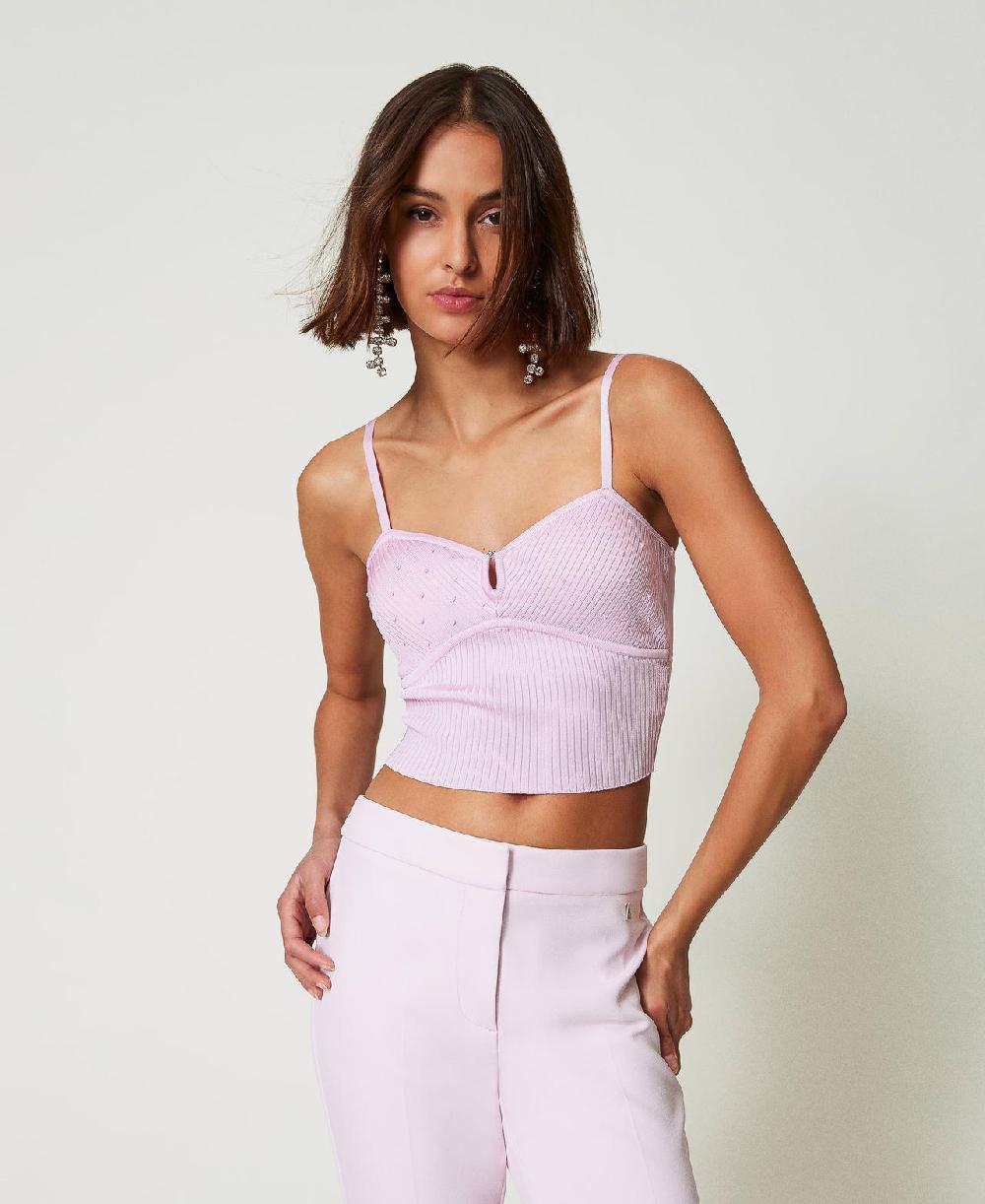 Scee by twin set Top in filato riciclato con perline Offerte