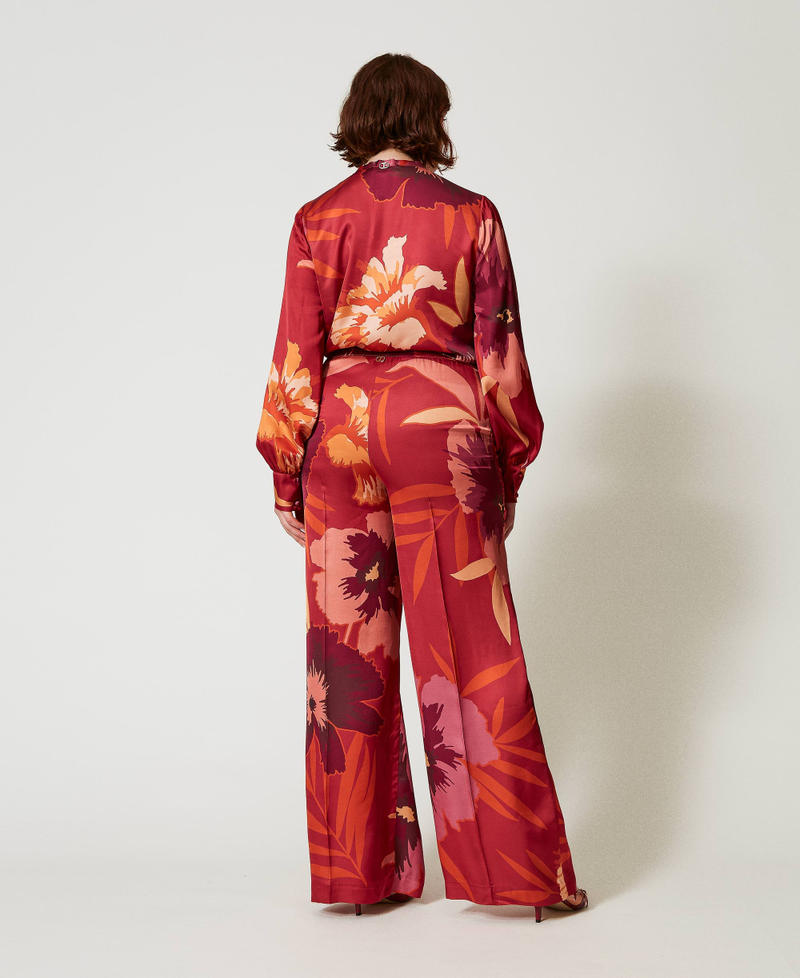 Scee by twin set Pantaloni wide leg in raso a fiori Limitato a 3 giorni