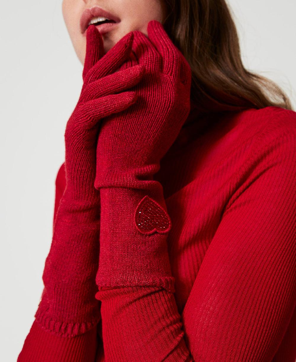 Scee by twin set Guanti in maglia con patch a cuore Saldi