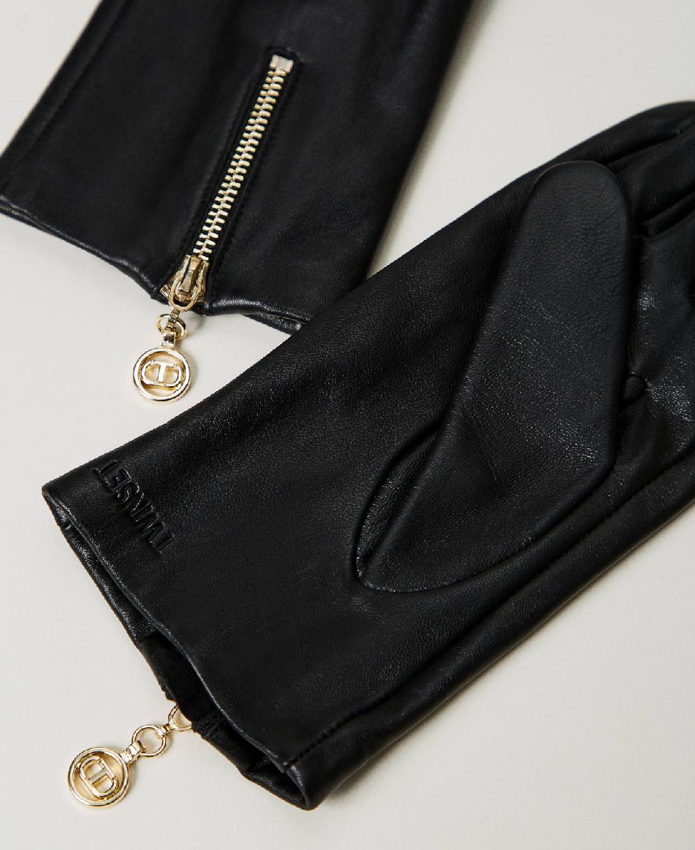 Scee by twin set Guanti in pelle con zip e Oval T Spedizione gratuita