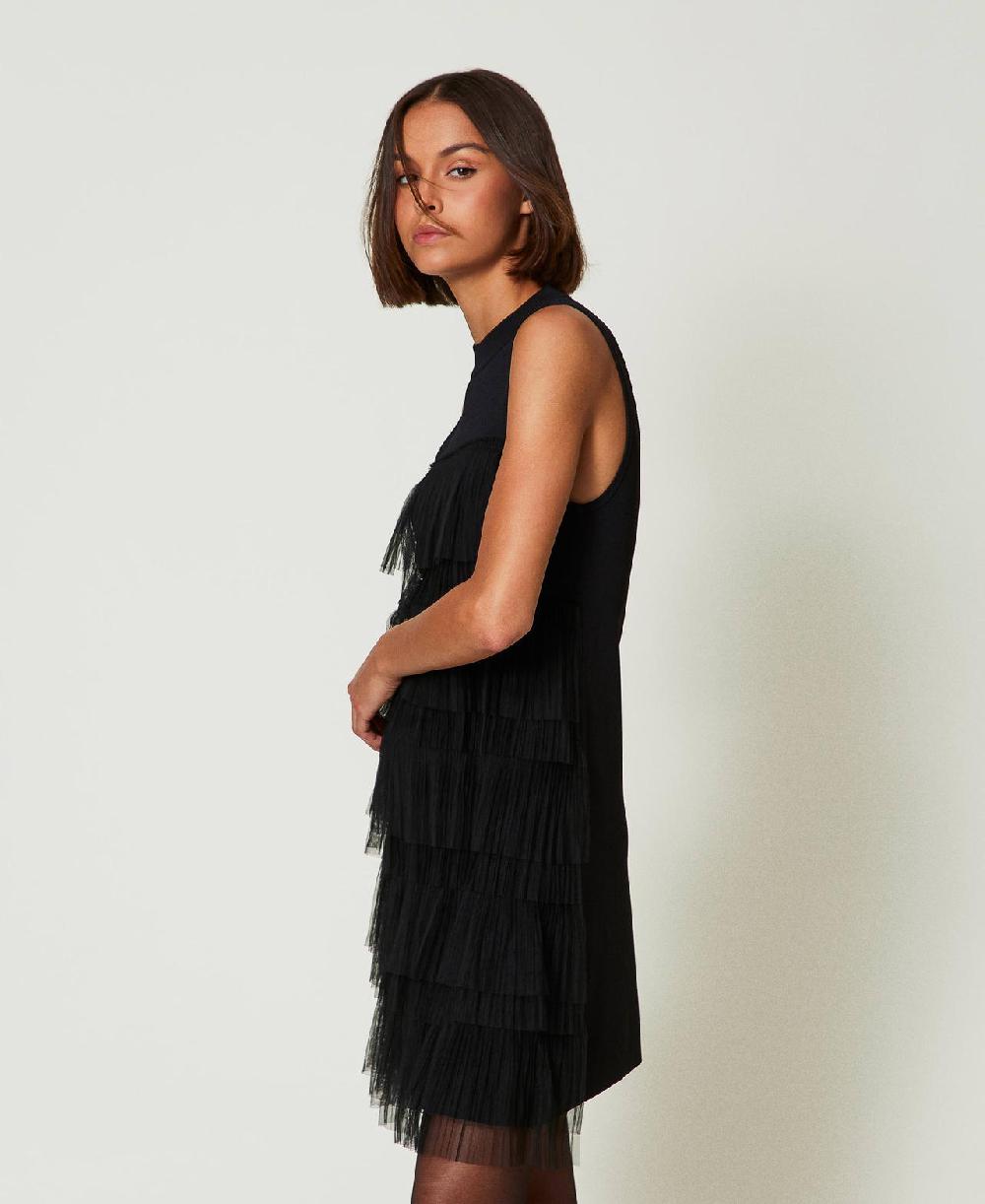 Scee by twin set Abito corto in maglia con balze in tulle Sconti VIP