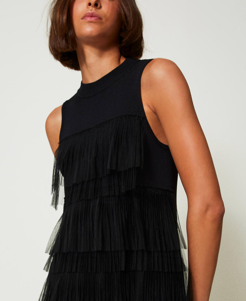 Scee by twin set Abito corto in maglia con balze in tulle Sconti VIP