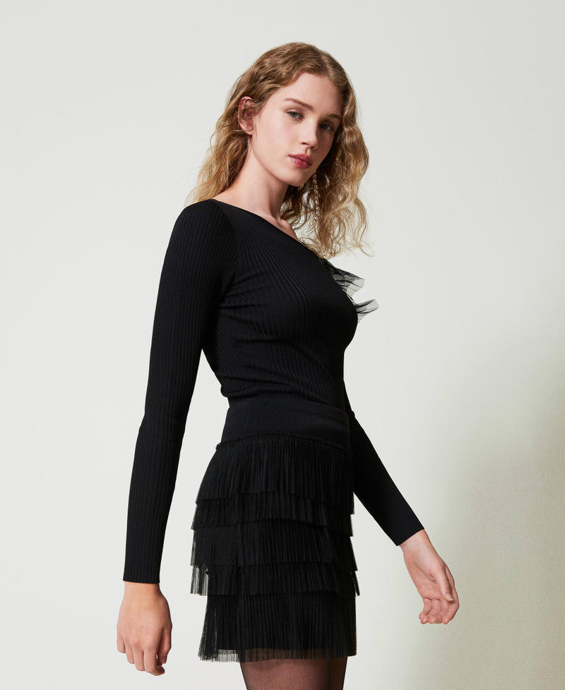 Scee by twin set Maglia fitted con cut-out e tulle Fino al 50% di sconto