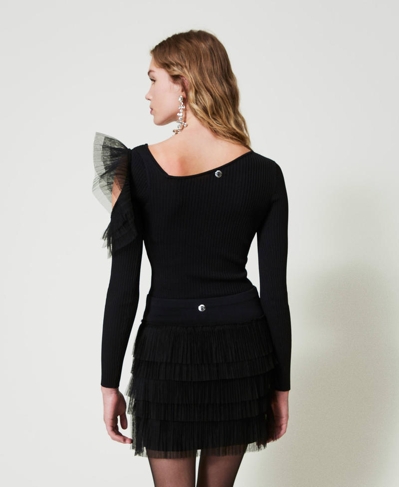 Scee by twin set Maglia fitted con cut-out e tulle Fino al 50% di sconto