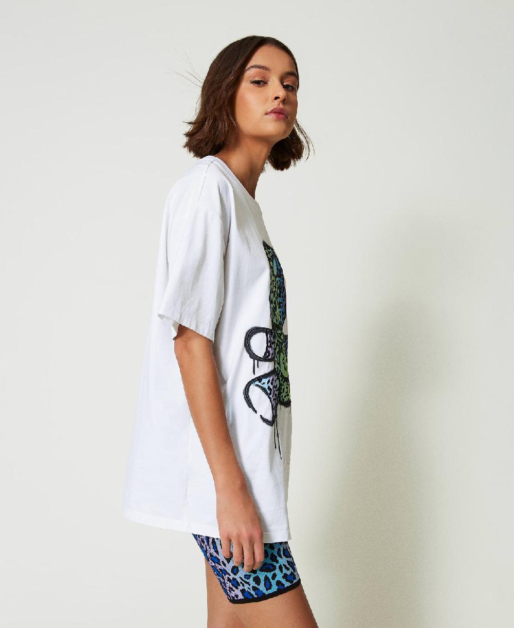 Scee by twin set T-shirt over MYFO con stampa e ricamo 50% di sconto con spedizione gratuita