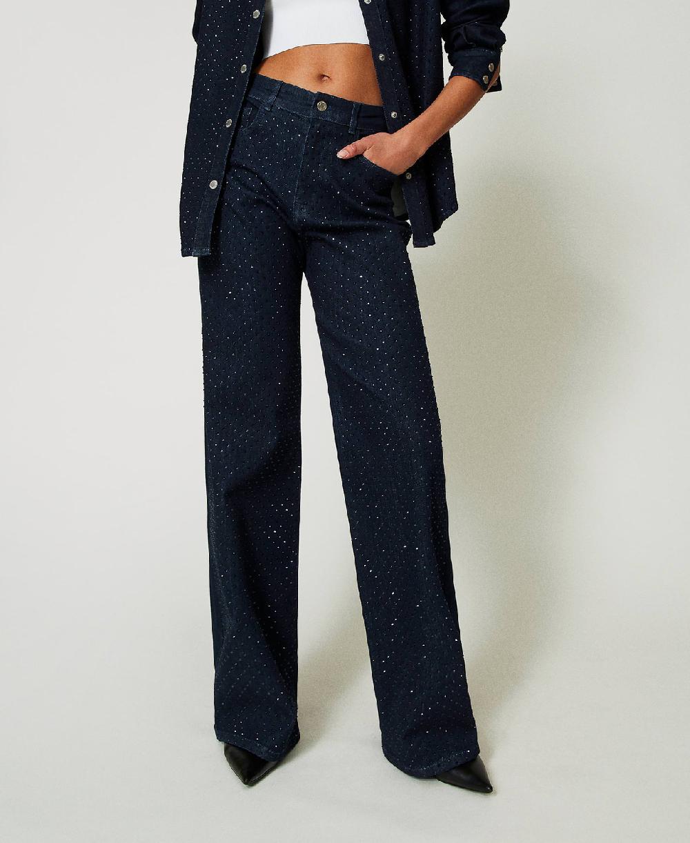 Scee by twin set Jeans wide leg in full strass Sconti questo mese