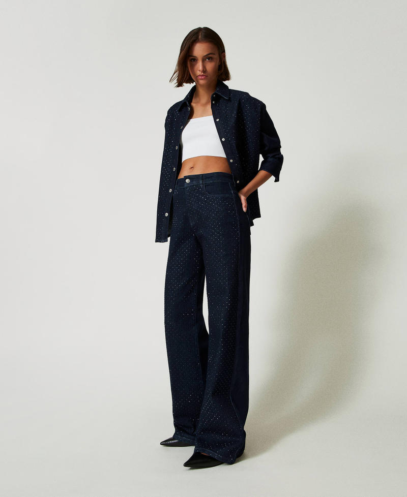 Scee by twin set Jeans wide leg in full strass Sconti questo mese
