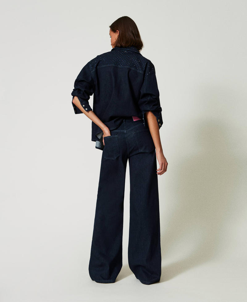 Scee by twin set Jeans wide leg in full strass Sconti questo mese