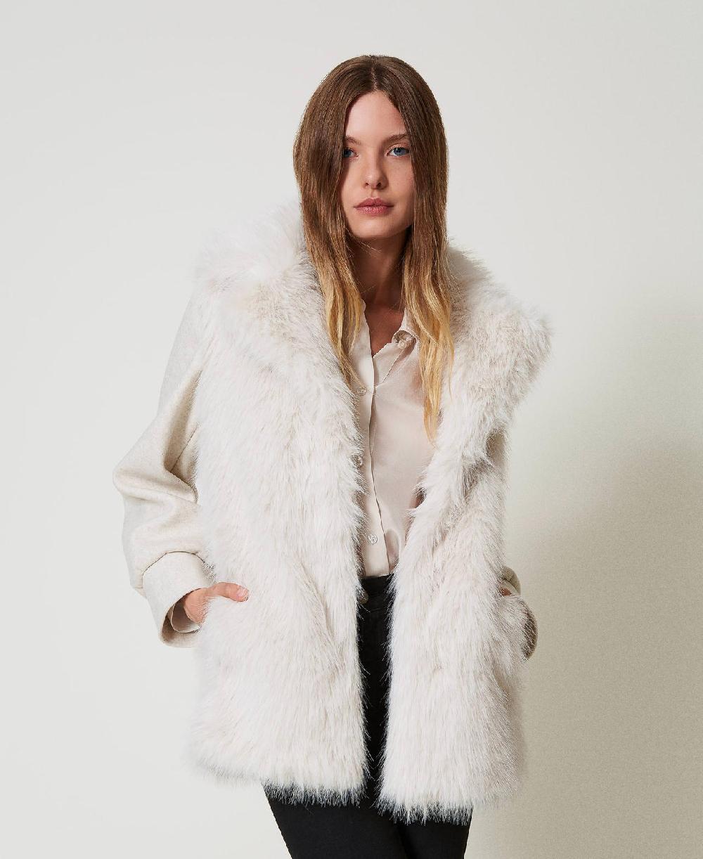 Scee by twin set Cappotto in panno e faux fur Vendita
