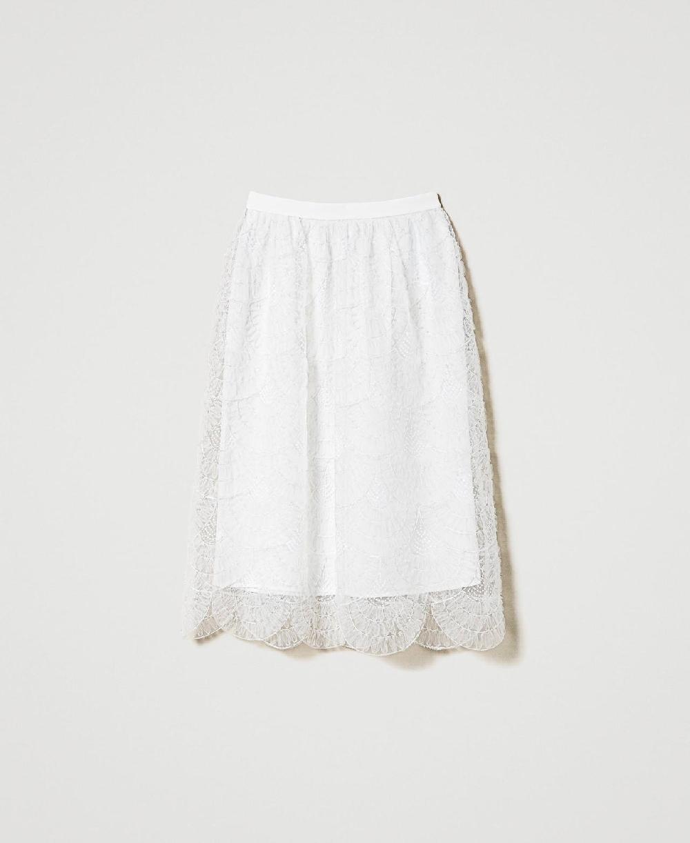 Scee by twin set Gonna longuette in organza con ricami Promozione Limitata