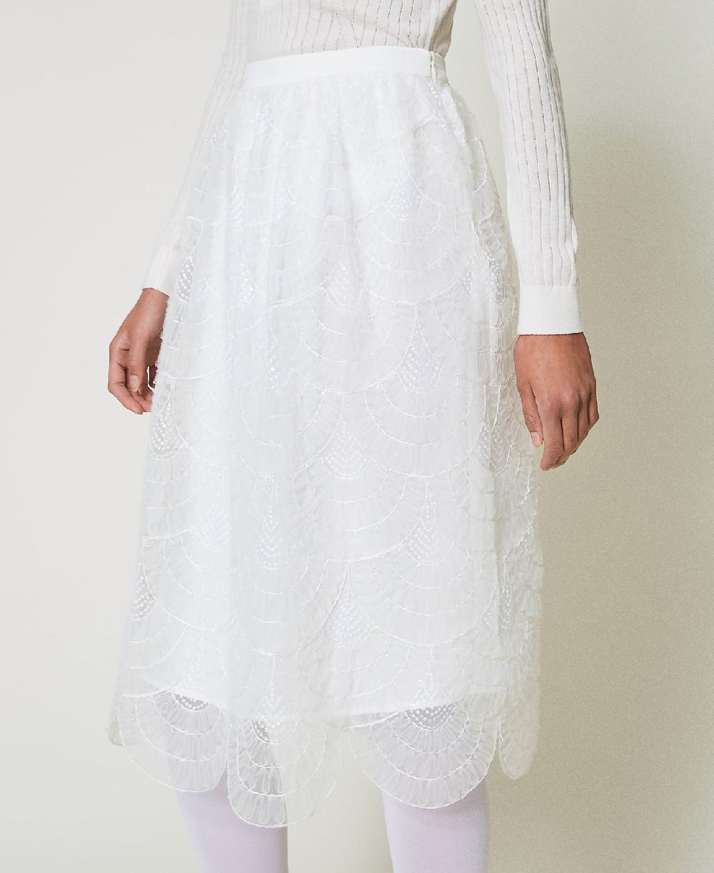 Scee by twin set Gonna longuette in organza con ricami Promozione Limitata