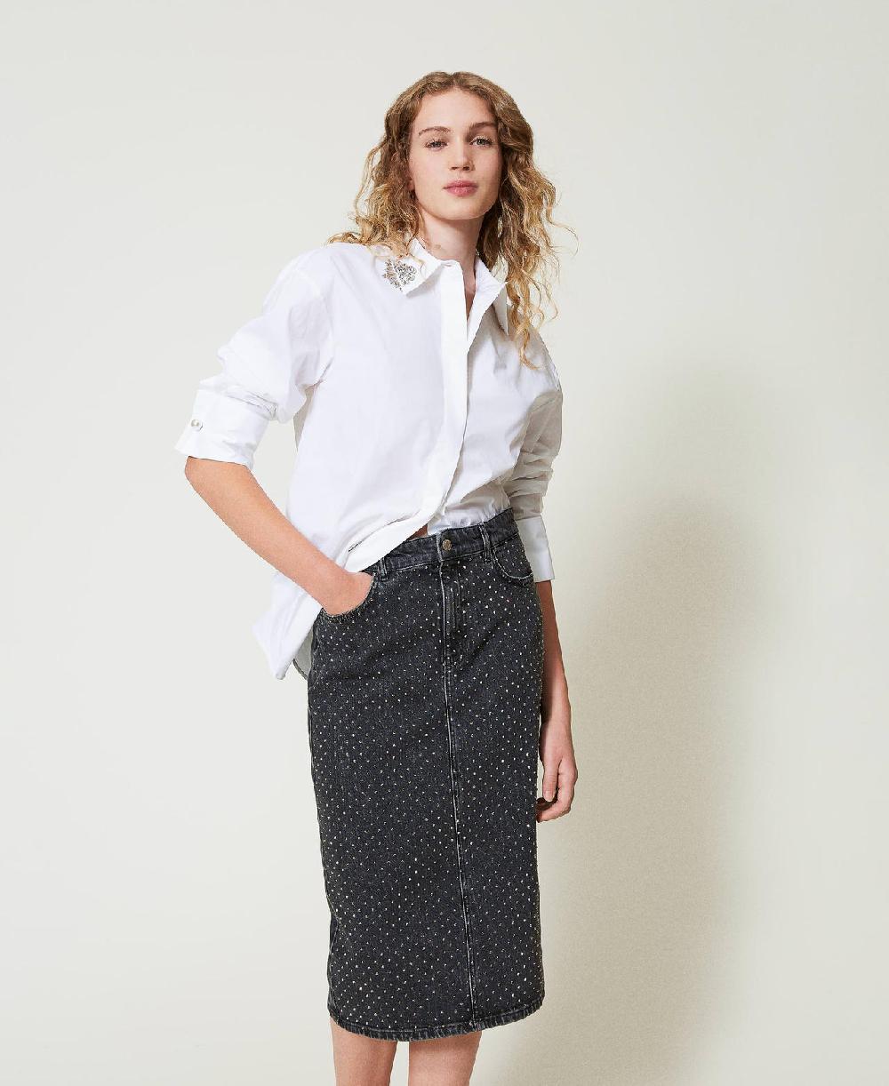 Scee by twin set Gonna longuette in jeans con strass Sconto