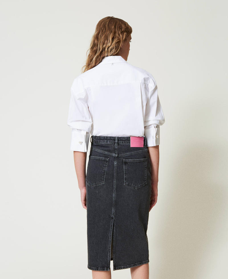 Scee by twin set Gonna longuette in jeans con strass Sconto