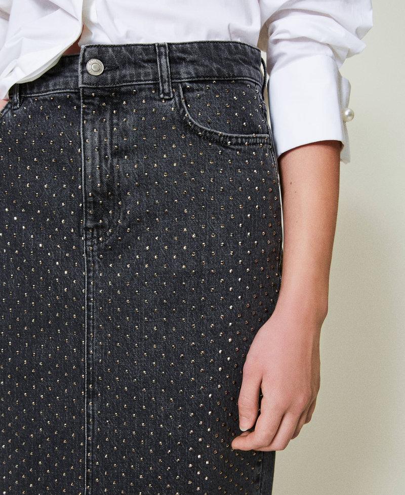 Scee by twin set Gonna longuette in jeans con strass Sconto